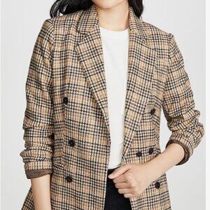 NWT ASTR Women's Greta Menswear Plaid Double-Breasted Blazer Honey Mustard Sm.